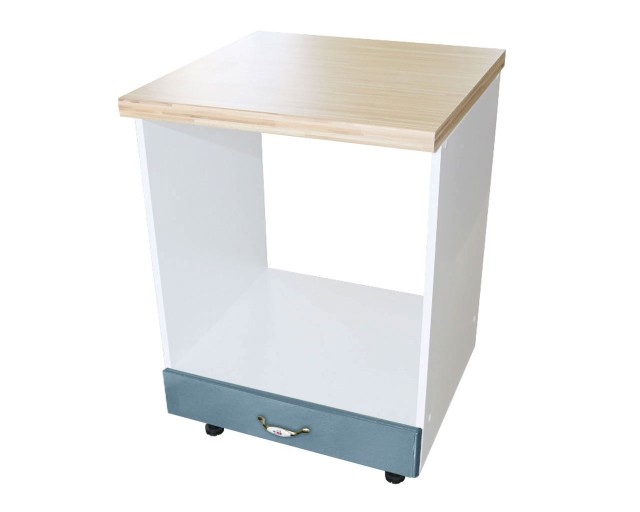 Corp pentru cuptor incorporabil cu sertar Zebra, Alb/MDF Albastru, cu blat artar, 60 x 85 x 60 cm